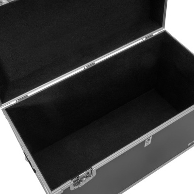 Baú rígido cinzento com interior preto aberto