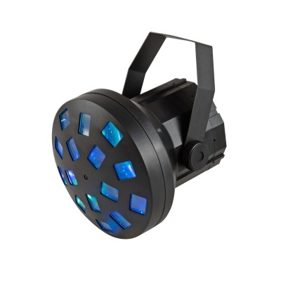 Luz de discoteca preta com lentes azuis e suporte