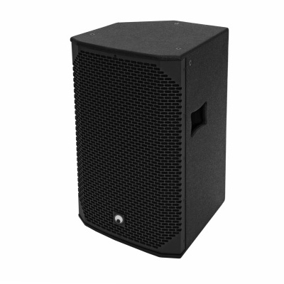 Coluna de som preta com grelha frontal hexagonal