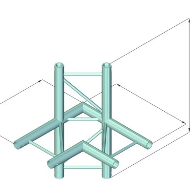 Estrutura metálica azul em suporte com linhas de dimensão