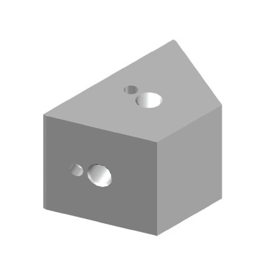 Bloco triangular cinzento com furos circulares