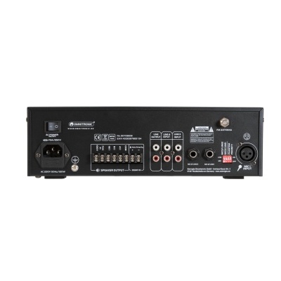 Parte traseira do amplificador Phantom Volpe com várias conexões e etiquetas