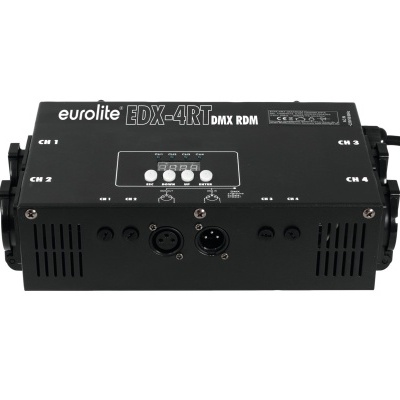 Dispositivo Eurolite EDX-4RT DMX RDM preto com botões e conectores