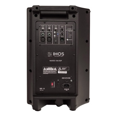 Coluna de som preta IHOS modelo BASS 150 DSP vista de trás