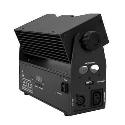 Projetor de vídeo preto com botões e conectores laterais