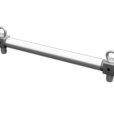 Barra metálica branca com extremidades pretas e ilhós circulares