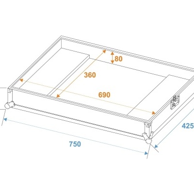 Estrutura metálica branca rectangular com divisões e medidas em milímetros