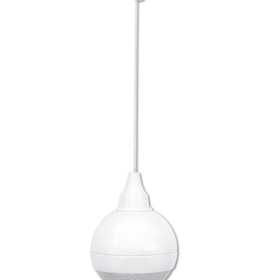 Luminária suspensa branca com cúpula esférica e cabo fino