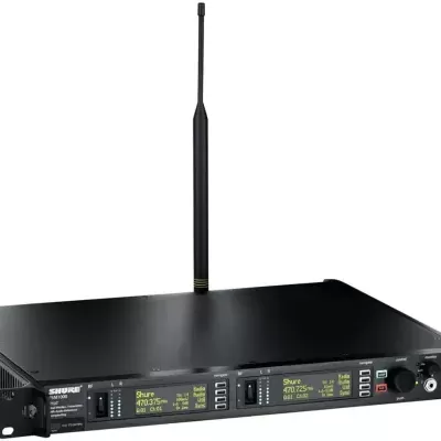 Rádio receptor profissional Shure preto com antenas e ecrã digital