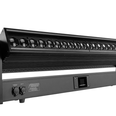 Luz LED linear preta com lentes circulares e display LCD