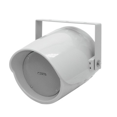 Altifalante branco com suporte metálico e grade frontal de malha