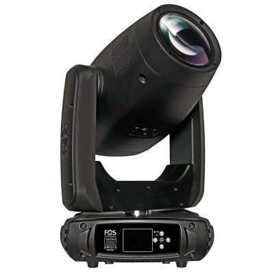 Luz robótica profissional preta com lente grande e visor digital