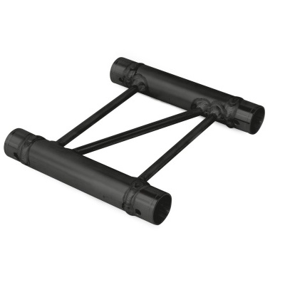 Suporte tubular metálico preto em estrutura triangular reforçada