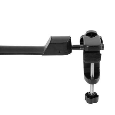 Suporte de metal e plástico preto com fecho de aperto ajustável