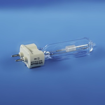 Lâmpada UV Black com base branca e corpo de vidro