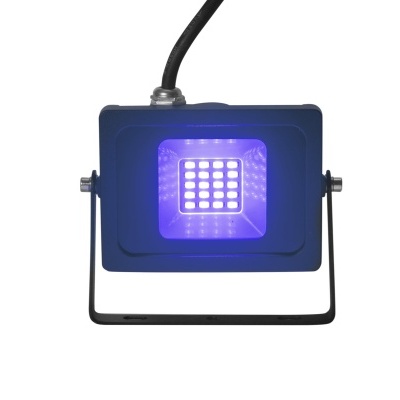 Projetor de luz LED azul com estrutura preta e suporte ajustável