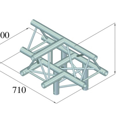 Estrutura metálica tubular cinza prateada com medidas de 500x500x710 mm