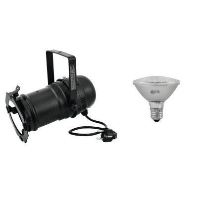 Refletor preto metálico com lâmpada halogénea tipo PAR