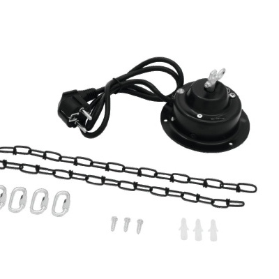 Conjunto de luz suspensa com base preta, correntes e acessórios de fixação