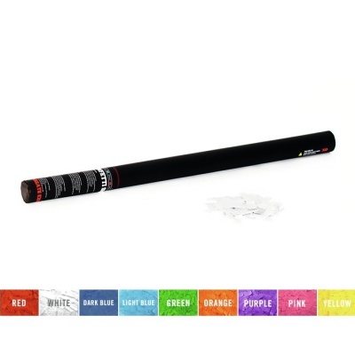 tubo preto cilíndrico com pedaços de papel branco ao lado