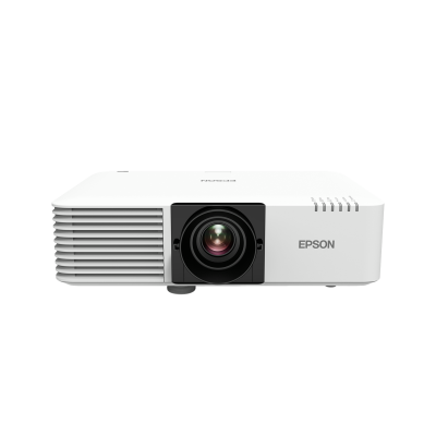 Projetor branco EPSON com lente preta proeminente e grelha de ventilação