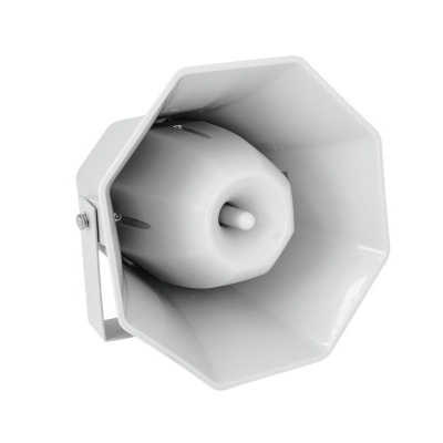 Coluna de som branca octogonal com suporte metálico