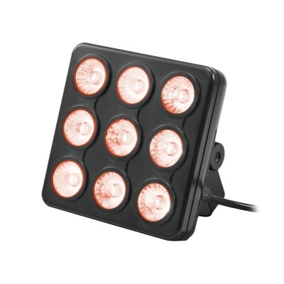 Luz LED quadrada preta com nove lâmpadas circulares