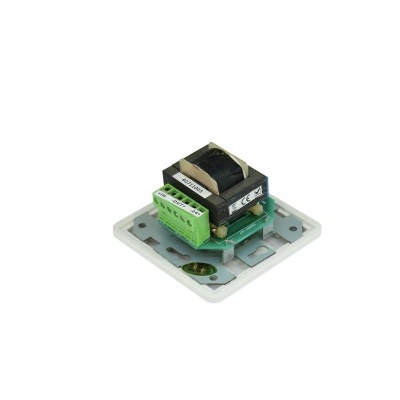 Componente eletrônico montado numa base branca com bobina e terminais verdes