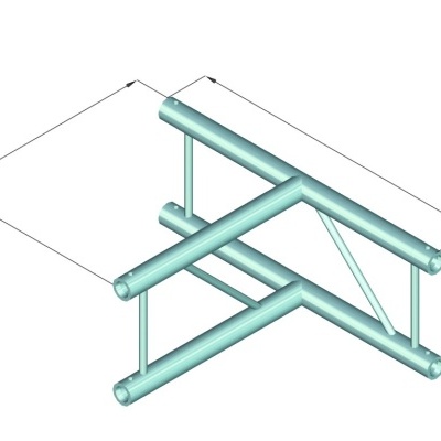 Estrutura metálica tubular azul clara em formato angular