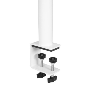 Suporte de metal branco com parafusos de ajuste pretos