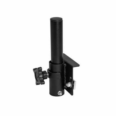 Suporte metálico preto com base e parafuso de fixação