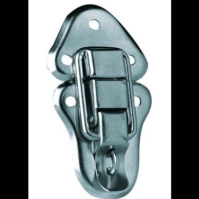 Fecho metálico prateado com furos para parafusos