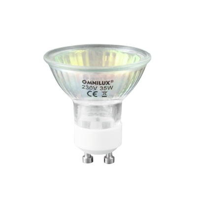 Lâmpada halógena OMNILUX 230V 35W base GU10 em vidro transparente com refletor prateado