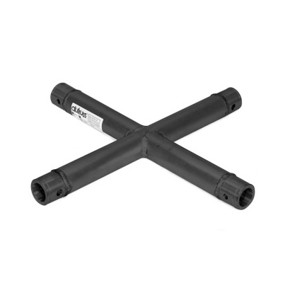 Conector em cruz preto para tubo com etiquetas brancas