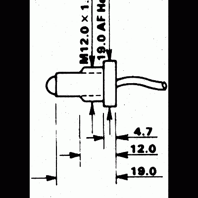 Diagram of a front mounting type electronic component with labeled dimensions and thread details.