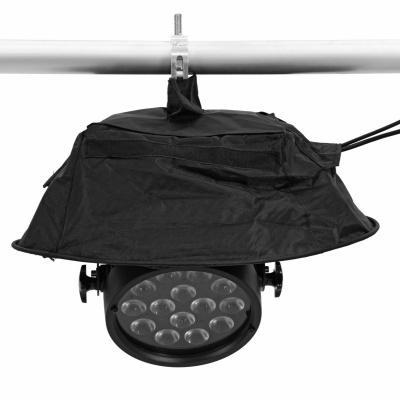 Refletor LED preto com saco de tecido e estrutura metálica