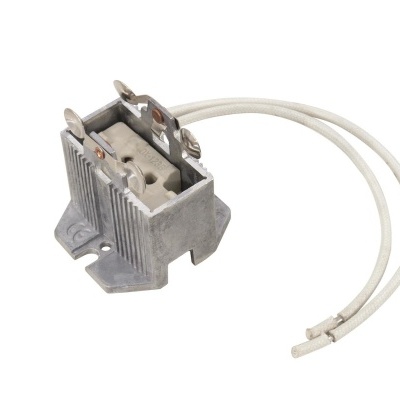 Reator para lâmpada fluorescente com fios brancos e estrutura metálica