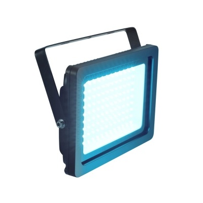 Refletor LED quadrado com luzes azuis e suporte preto