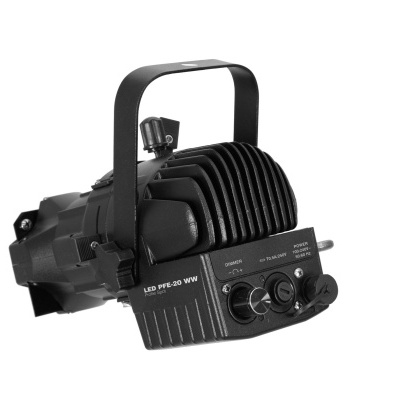 Projetor de luz LED preto com botões e alça superior