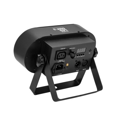 Luminária profissional preta com display digital e conectores vista de trás