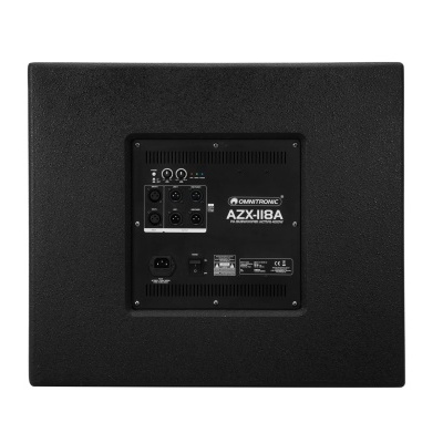 Subwoofer preto OneTronic AZX-118A com painel traseiro e entradas
