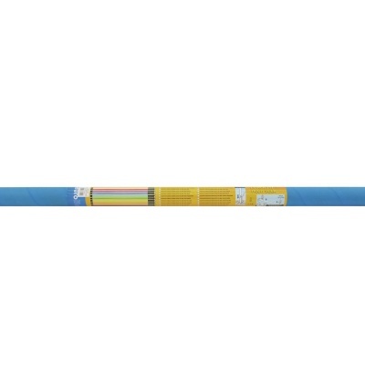 Rolo de tecido azul claro com etiqueta amarela