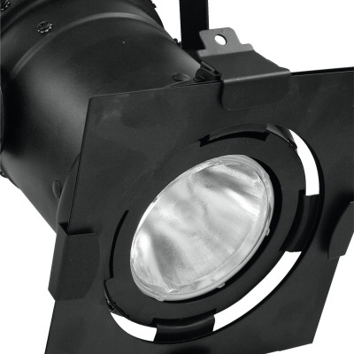 Luz de palco profissional preta com grade quadrada e lente refletora