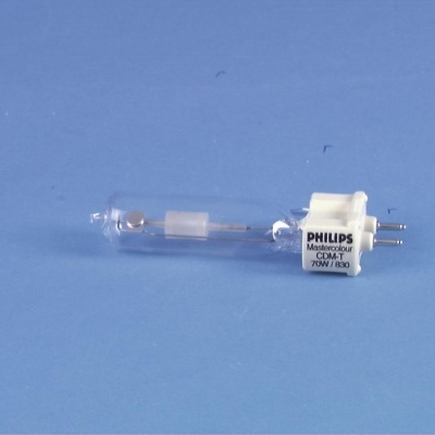 Lâmpada halogénea Philips MasterColor CDM-T 70W 830 sobre fundo azul