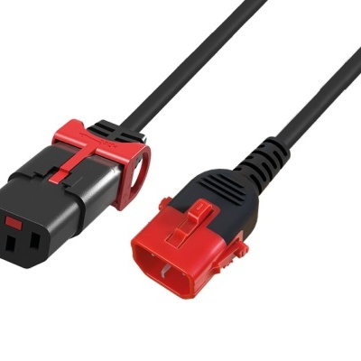 Cabo elétrico com conectores pretos e vermelhos e fio preto