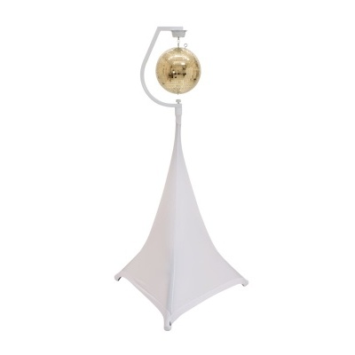Carrinho de suporte branco com pano triangular e globo dourado suspenso