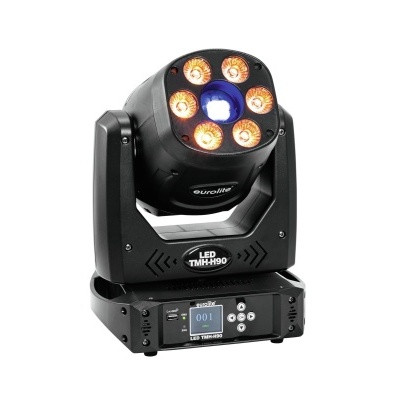 Luz LED de palco preta com LEDs amarelos e visor digital