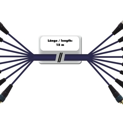 Cabo divisor com conectores RCA coloridos e etiqueta com comprimento 15 m