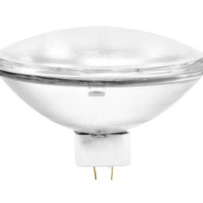 Lâmpada halógena redonda de vidro transparente com base branca e dois pinos metálicos