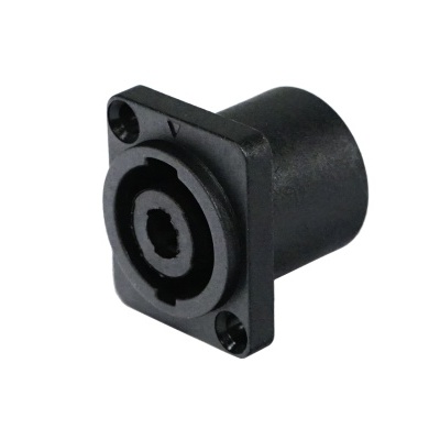 Conector fêmea de painel Speakon preto de plástico com base quadrada